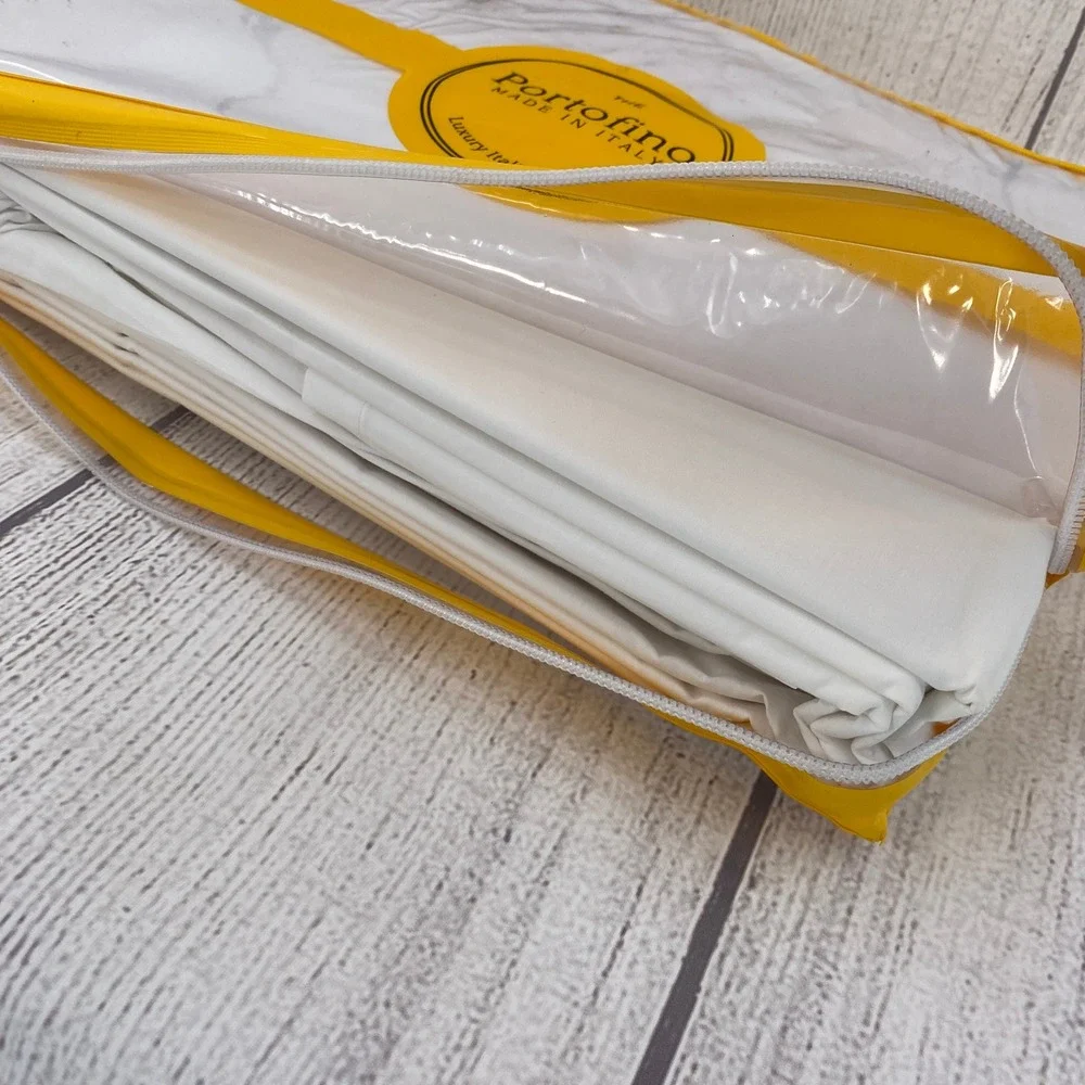 Portofino Sheet Set King White 100% Cotton Percale Scalloped Made in Italy 4pc